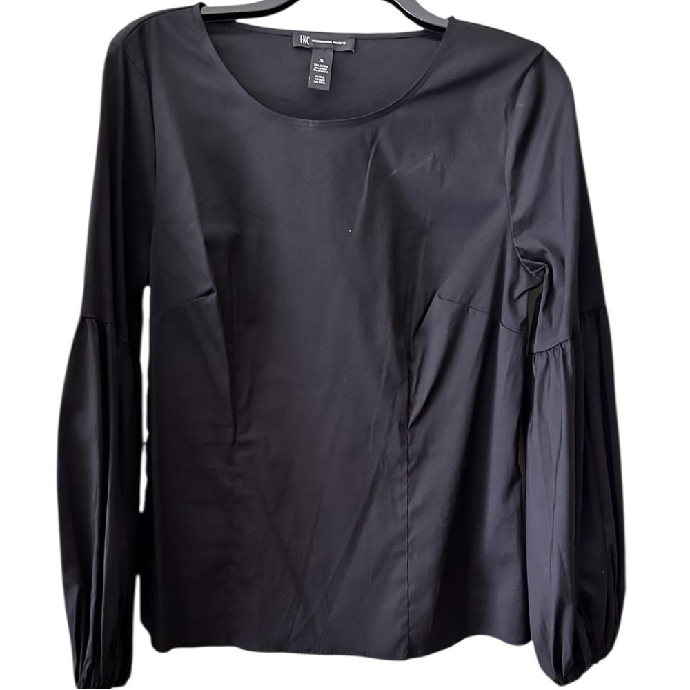 INC International Concepts Black Blouse Balloon Sleeve Top Size M